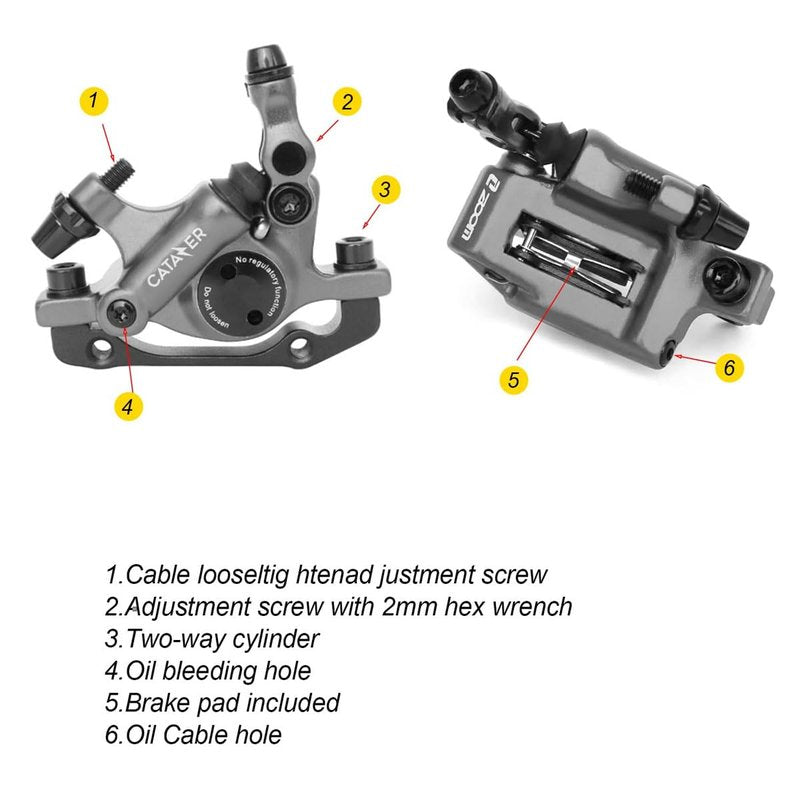 catazer MTB Road HB-100 MTB Road Line Pulling Hydraulic Disc Brake Calipers Front & Rear Mountain Bike Disc Brake E-Bike Disc Brake (1 Pcs Black Rear)