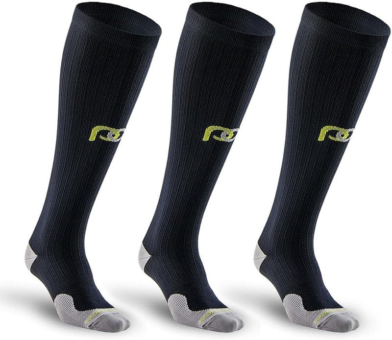 PRO Compression Running Marathon Socks - Calf-Length Travel and Sports Compression Socks for Foot and Ankle Support - Black - 3 Pack (Small/Medium)