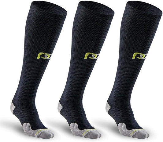 PRO Compression Running Marathon Socks - Calf-Length Travel and Sports Compression Socks for Foot and Ankle Support - Black - 3 Pack (Small/Medium)