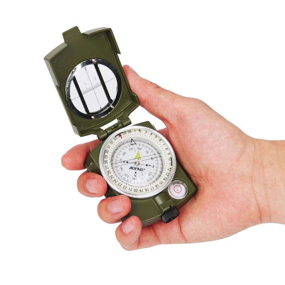 AOFAR Military Compass AF-4580 Lensatic Sighting Navigation, Waterproof and Shakeproof with Map Measurer Distance Calculator, Pouch for Camping, Hiking, Hunting, Backpacking (Camo)