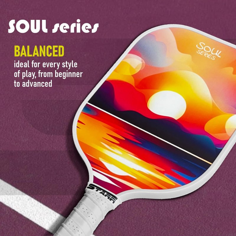 STARR Soul Series Pickleball Paddle | 13mm Honeycomb Core | Fiber Glass Surface (Soul Sunset)