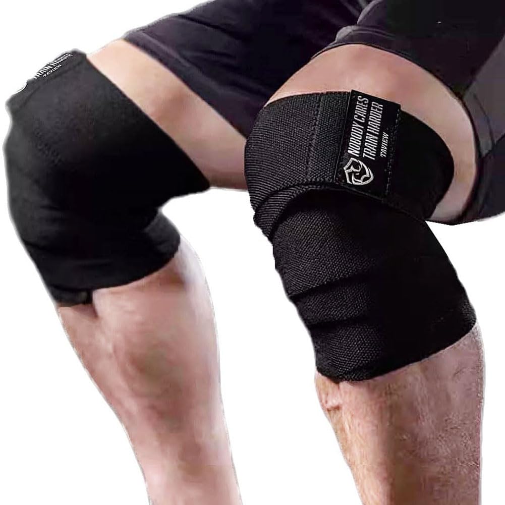 Knee Wraps (1 Pair), Knee Support for Squats, Weightlifting, Powerlifting, Leg Press, and Cross Training - Flexible 72 inch for Men & Women