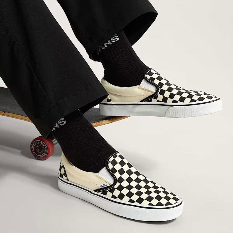 Vans Unisex Slip On Unisex Sneakers, Checkerboard Black/Off White, 7 US Women/5.5 US Men