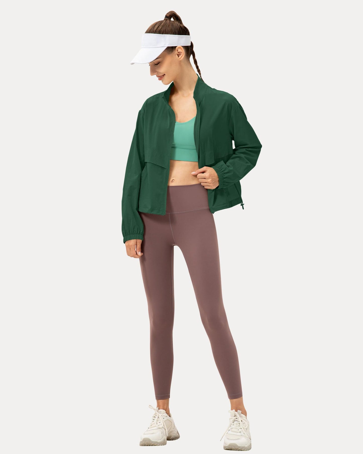 Locachy Women's Lightweight Zip Up Athletic Jacket Stand Collar Windproof Sun Protection Workout Outdoor Jacket Mysterious Green XS