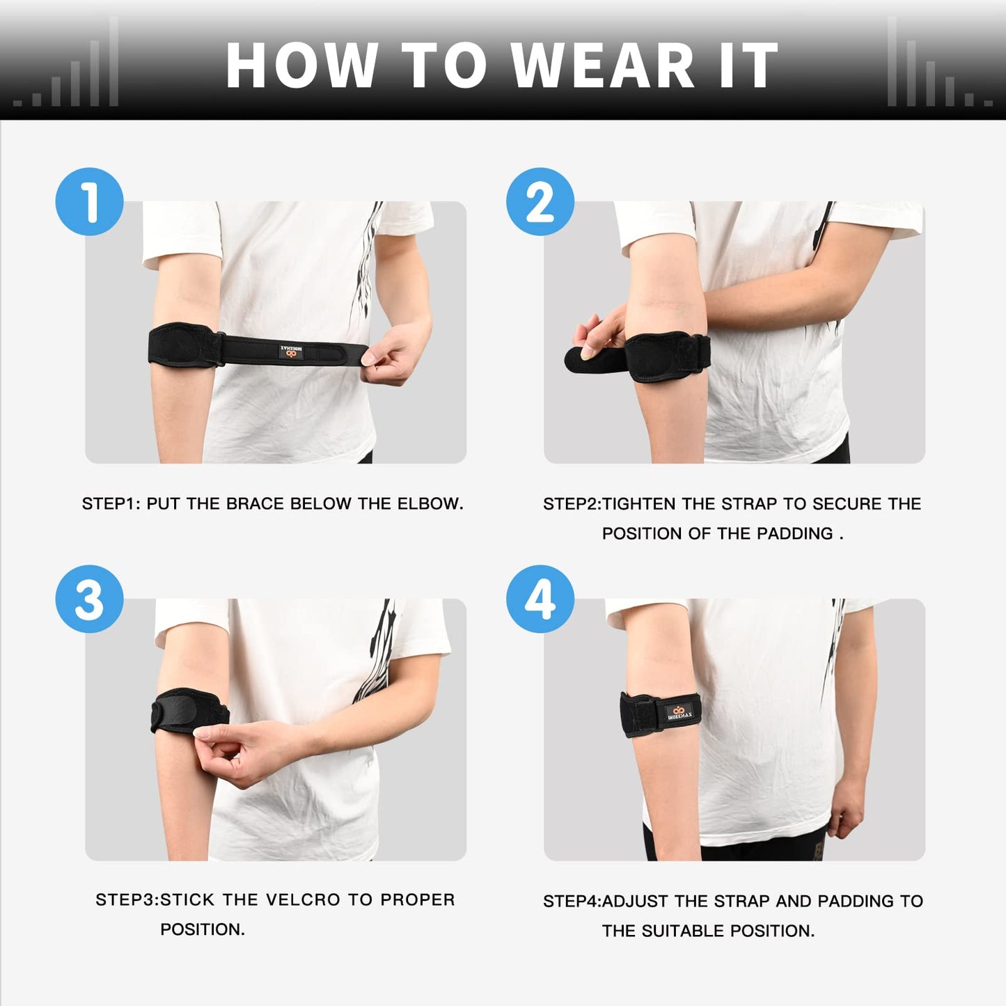 INDEEMAX Elbow Brace for Tendonitis and Tennis Elbow for Women Men, 2 Pack Golfers Elbow Brace Counterforce Band with Compression Pad, Effective Tendon Pain Relief, Black
