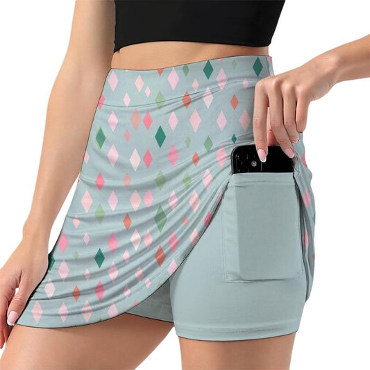 Tennis Skirts for Women Vintage Pastel Argyle Print High Waisted Golf Skorts Summer Flowy A-Line Swimsuit Casual Workout Mini Skirts Lightweight Stretchy Athletic Shorts Skirt with Pockets,M