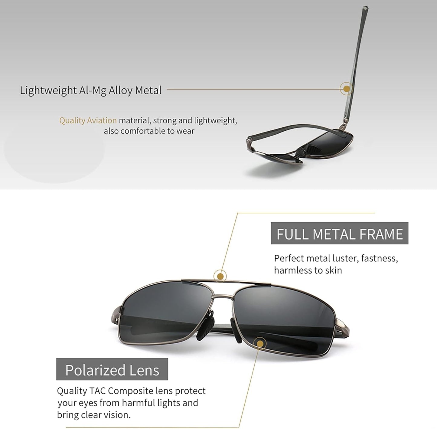 SUNGAIT Ultra Lightweight Polarized Sunglasses for Men - UV400 Protection, Stylish Rectangular Design
