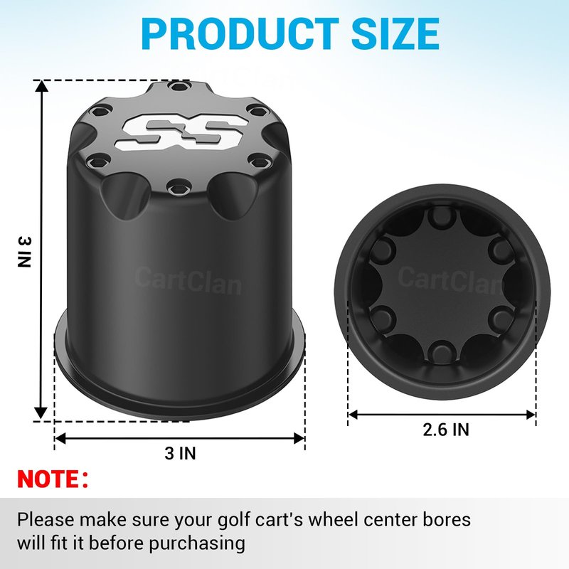 CartClan Golf Cart Black SS Center Cap Cover, Suitable for 2.65" Dia Bore Wheel Rim SS Chrome Plastic Center Caps for EZGO Golf Cart Wheel -4 Black Packs