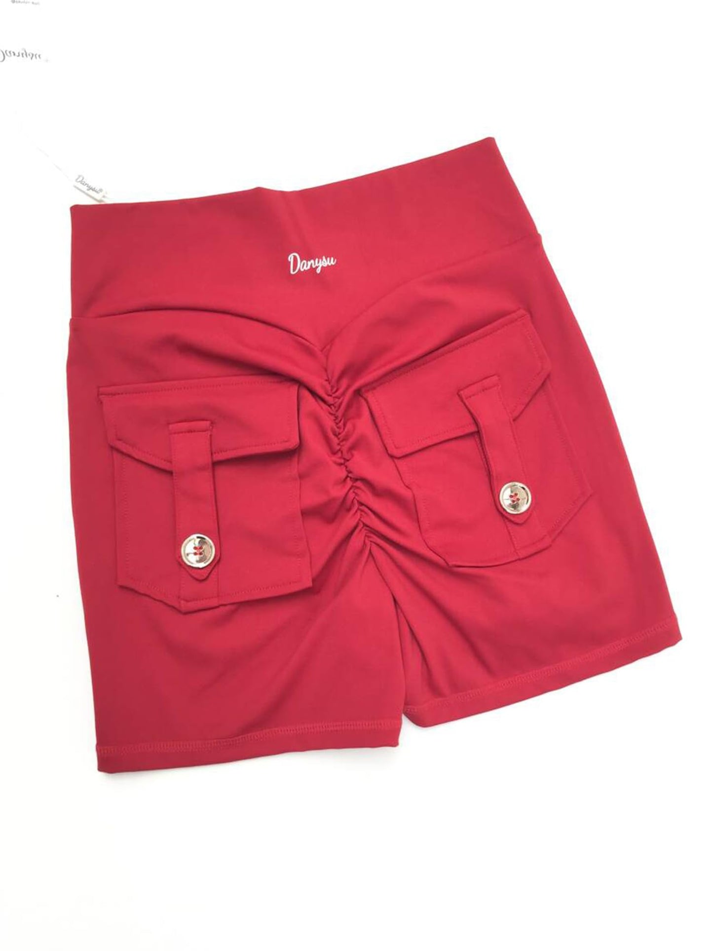 Danysu Pocket Shorts for Women Workout Shorts Brazilian Scrunch Butt Lift Ruby Red M