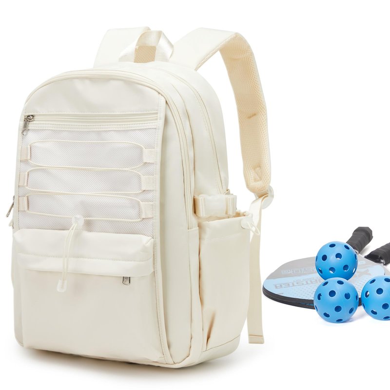 Pickleball Bag, Pickleball Backpack for Women and Men, Paddle Bag Fits 4 Paddles Accessories, Tennis Racket Bags Pickle Ball Backpack Gifts for Sport Lovers, Beige