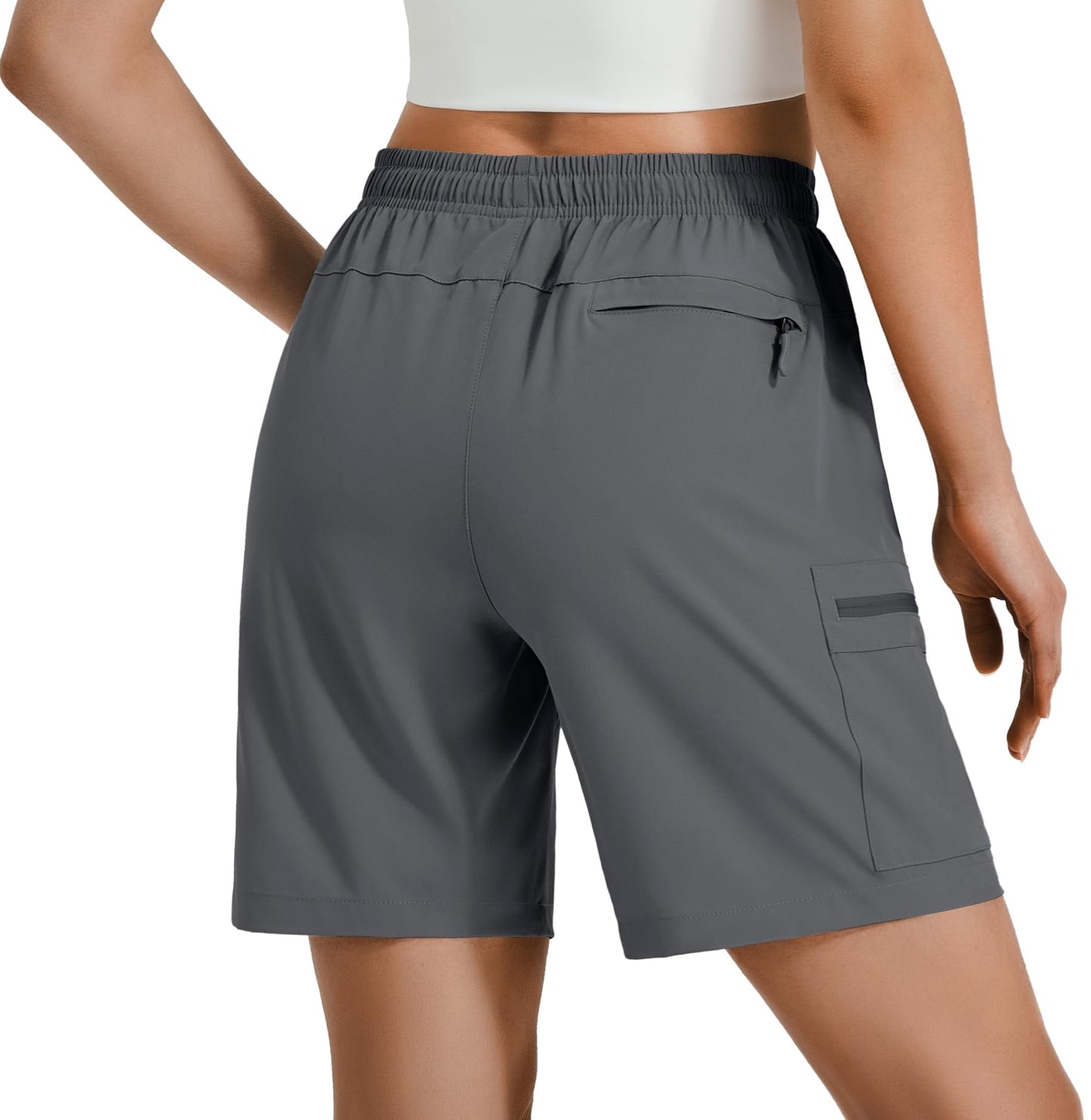 Hugut Women's Lightweight Hiking Cargo Shorts Quick Dry Athletic Shorts Camping Travel Golf Zipper Pockets Water Resistant Dark Grey