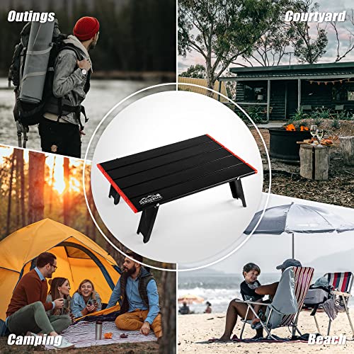 jkwokback Foldable Beach Table Ultralight Aluminum, Mini Folding Camping Table for Picnic Outdoor Hiking Backpack, Black Red