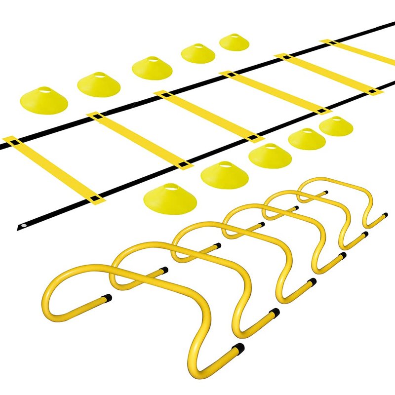 TNZMART Agility Ladder and Disc Cones Training Set Adjustable Rungs Training Ladder with 10 Plastic Sport Cones for Training (Yellow, 6 Hurdles)