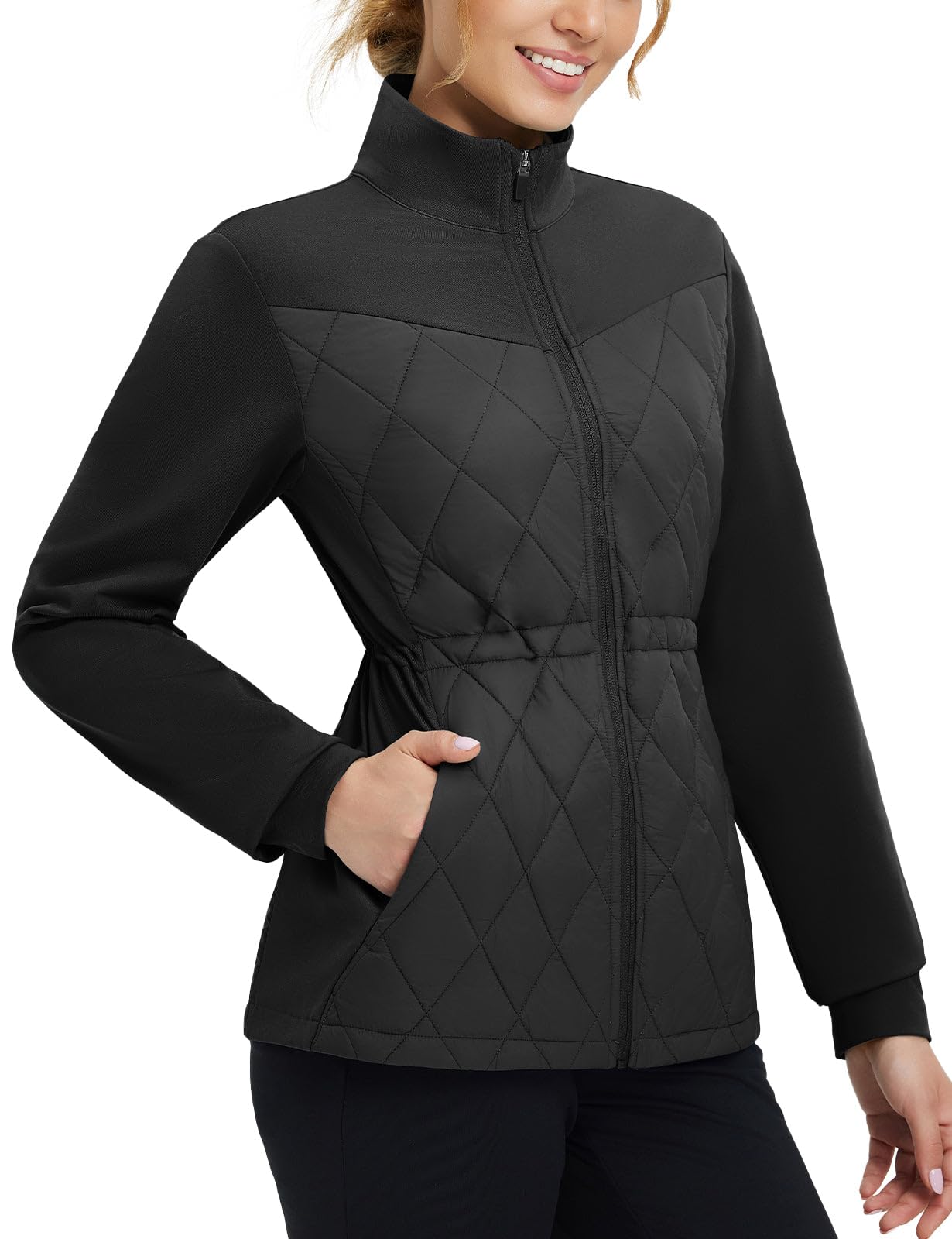 baleaf Women's Puffer Jackets Lightweight Winter Warm Stand Collar Water Resistant Golf Quilted Jacket 4 Pockets Black M