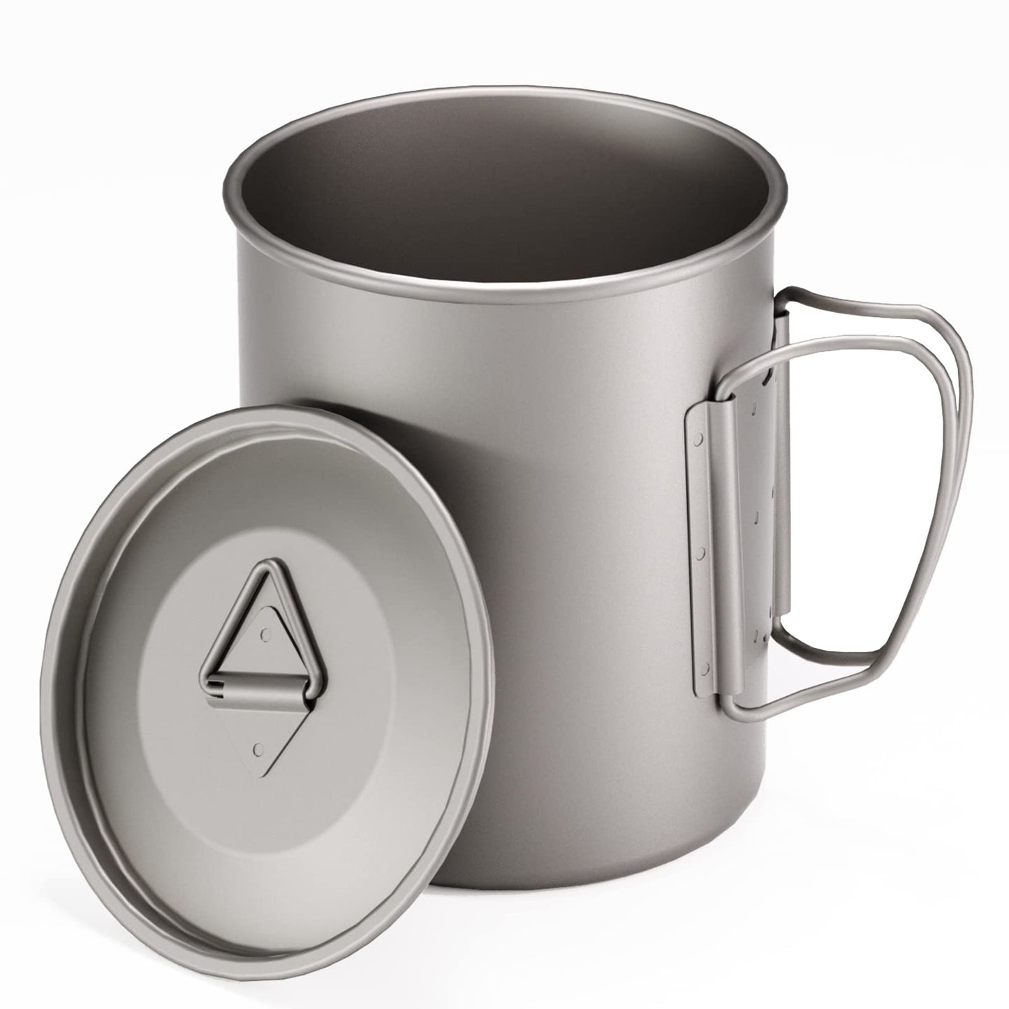 TIANDLIFE Titanium Mug,450ml/15 oz Outdoor Titanium Camping Mug with Lid,Camping Coffee Cup with Foldable Handle,Camping Titanium Pot for Hiking Travelling Backpacking Camping Open Fire