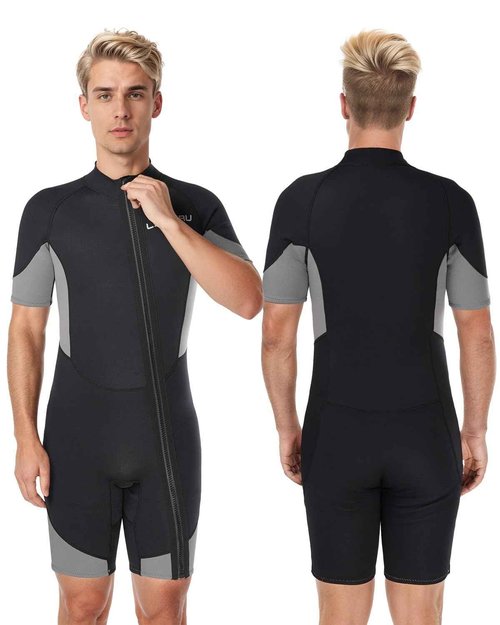 Lansru Mens Shorty Wetsuits，2mm Upgraded Neoprene Wetsuits for Men，Front Full-Length Zip Design |UV Protection |Suit for Surfing Snorkeling Diving Swimming