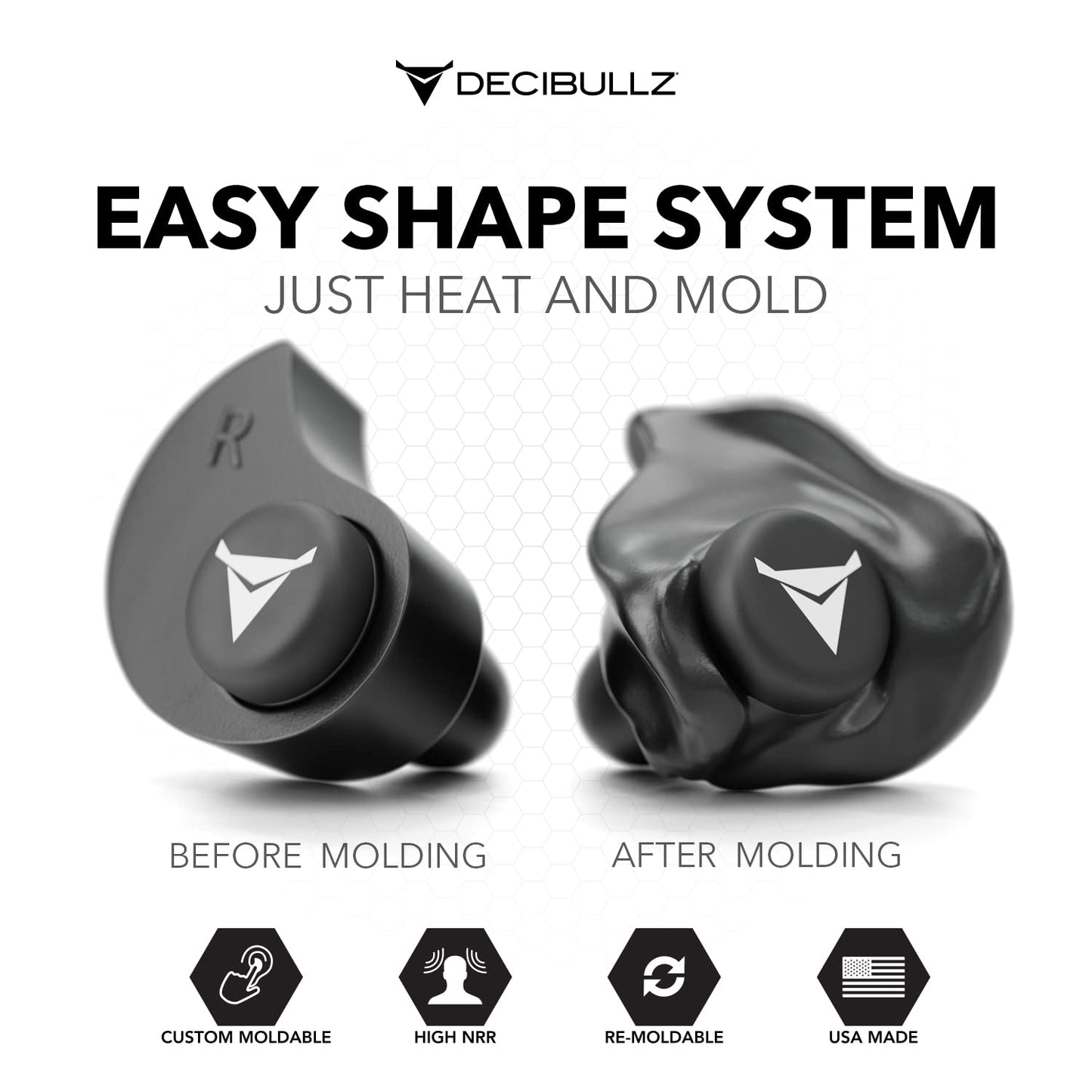 Decibullz - Custom Molded Earplugs, 31dB Highest NRR, Comfortable Hearing Protection for Shooting, Travel, Swimming, Work and Concerts (2 Pack)