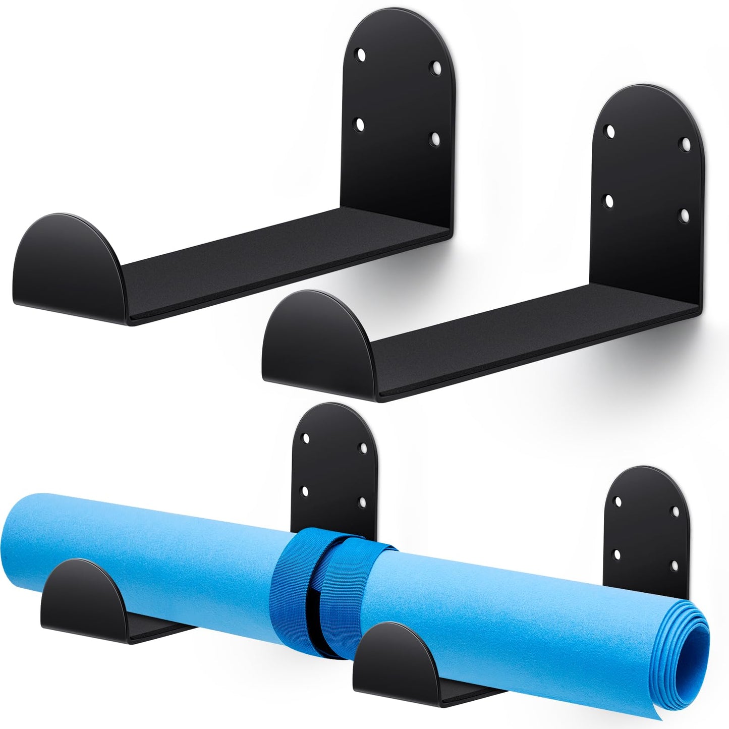 Yaocom 4 Pcs Yoga Mat Storage Rack Wall Mount Exercise Mat Wall Hanger Foam Roller Wall Holder Gym Organizer for Hanging Fitness Bands Yoga Strap Class Home Gym