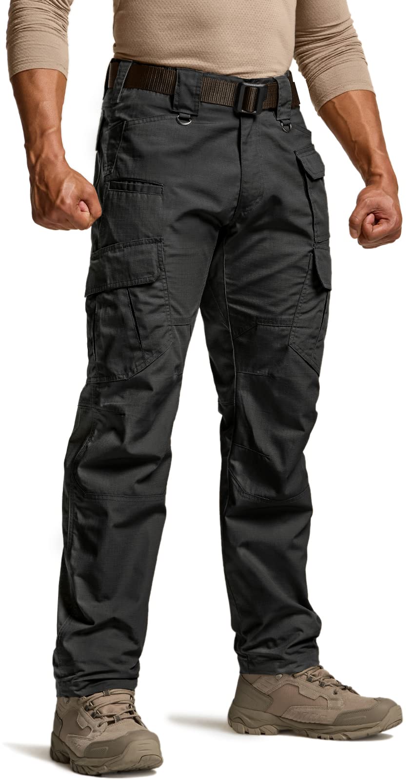 CQR Men's Tactical Pants, Water Resistant Ripstop Cargo Pants, Lightweight EDC Work Hiking Pants, Outdoor Apparel, Duratex Mag Pocket Black, 36W x 30L
