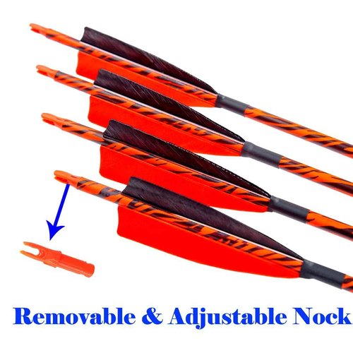 Pinals Archery Traditional Arrows 300 400 500 600 Spine Turkey Feather 32 Inch Carbon Shafts for Recurve Bow Longbow Hunting Targets 12PCS Spine 400