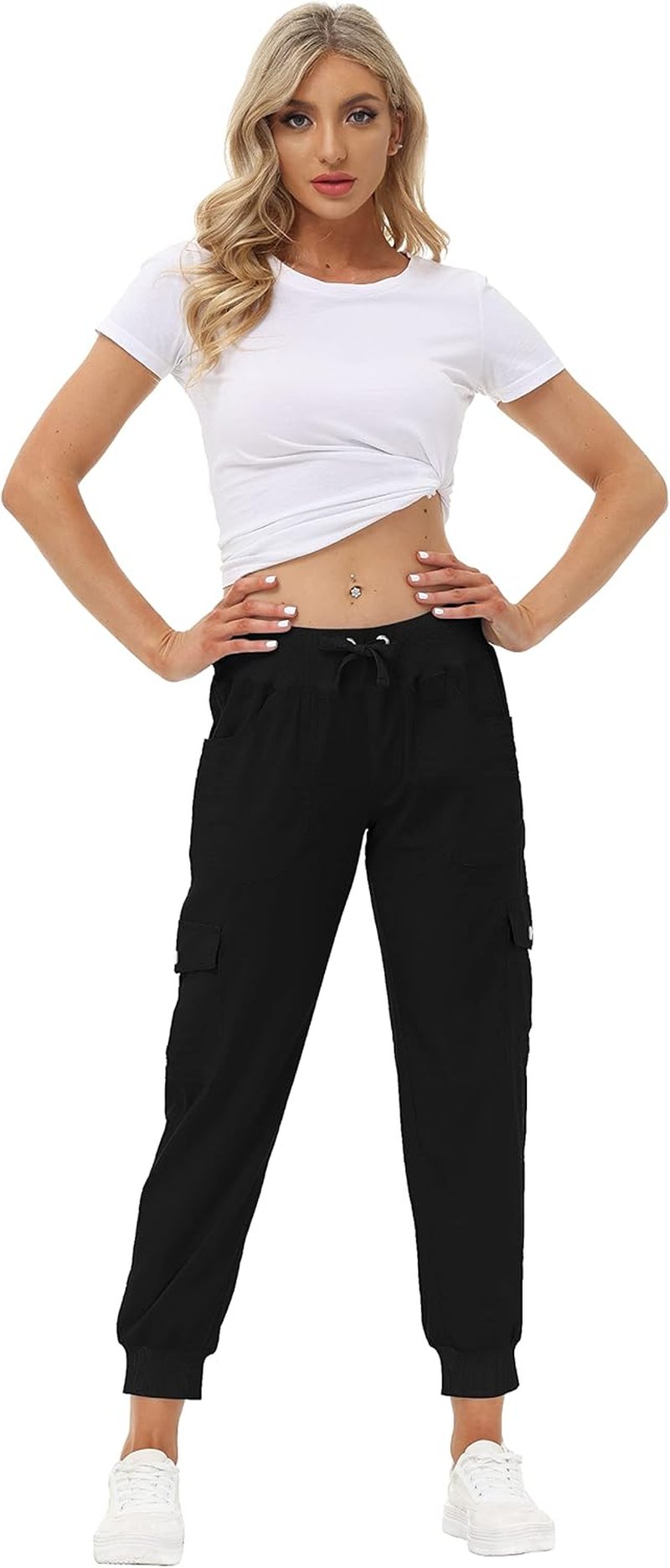 Women's Lightweight Hiking Cargo Pants - Quick Dry Casual Travel Joggers with Elastic Waist & Pockets