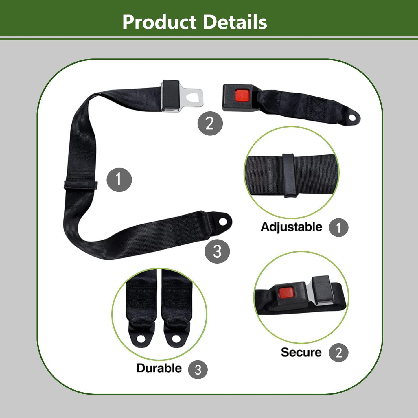 UBasic 2 Pack Golf Cart Seat Lap Strap Belts Kit Universal Golf Cart Belt Kit