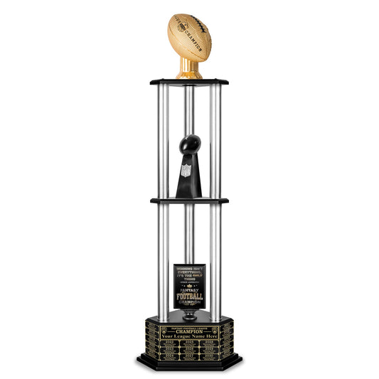 TrophySmack Perpetual Fantasy Football Trophy - Customizable Championship Trophy Award Winner | Free Engraving up to 19 Years Past Winners, 56 Inch Tall (Silver Gold)