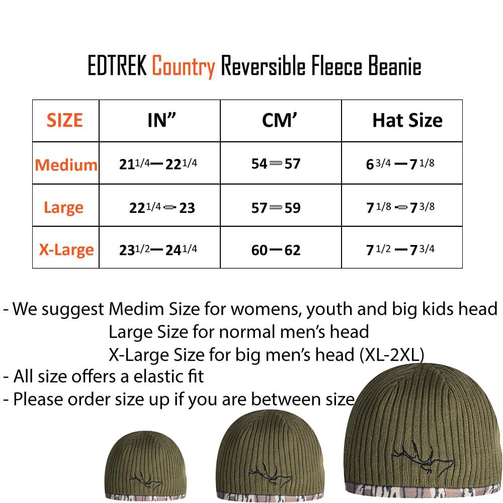 EDTREK Reversible Windproof Fleece Beanie Hat - Warm Winter Hat for Hunting Fishing Camping in Cold Weather (Bull Desert Tan，X-Large)