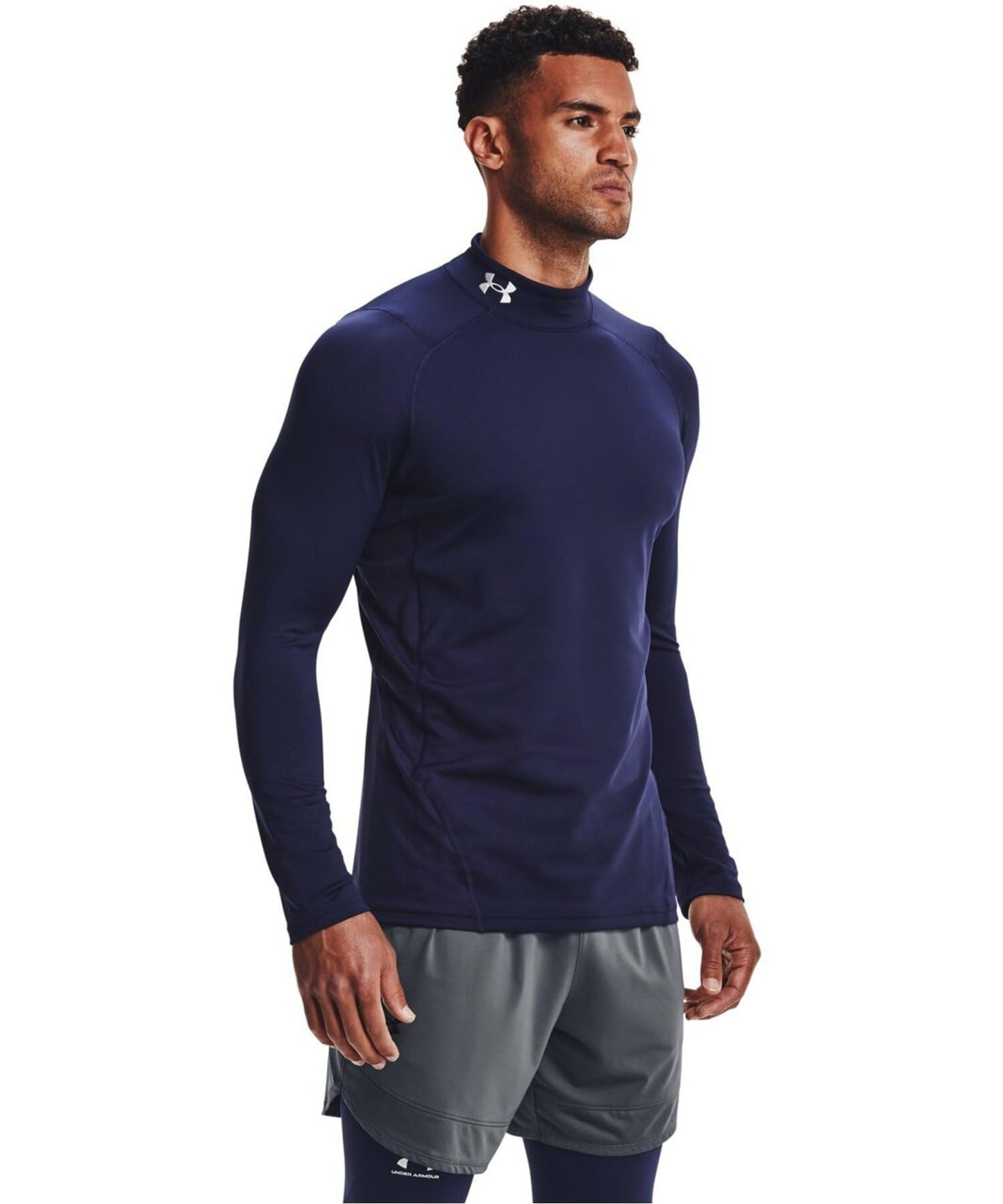 Under Armour Men's ColdGear Armour Fitted Mock, Midnight Navy (410)/White, Medium