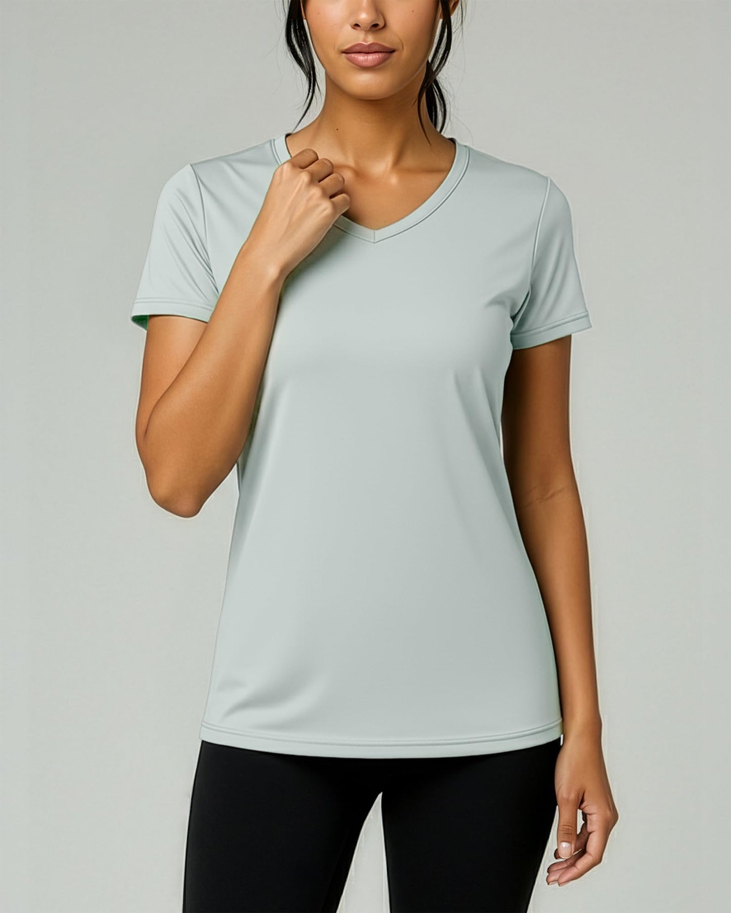 Real Essentials 5 Pack: Women's Dry-Fit Short Sleeve V Neck T Shirt Workout Fitness Yoga Top Tee, Set 9, M
