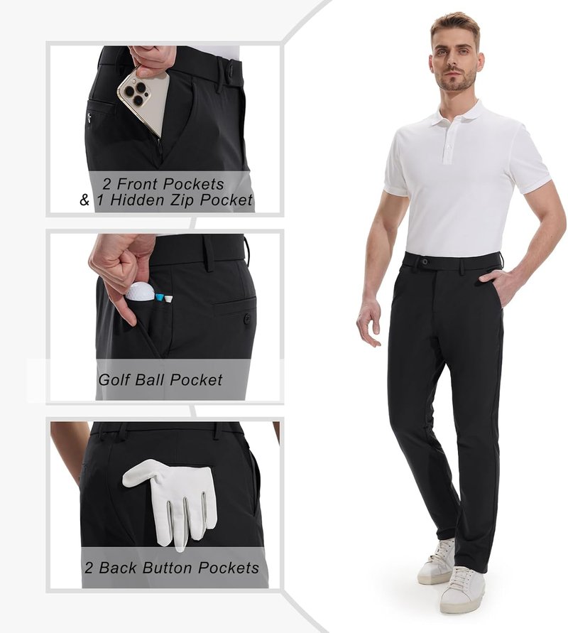 Men's Golf Pants - Stretch Dress Trousers for Comfort & Mobility | Quick Dry, Lightweight, Casual | Sizes 30/32/34