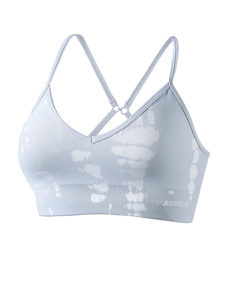 AUROLA Serpent Seamless Sports Bras for Women,Backless Padded Strappy Workout Gym Yoga Crop Tops,Gray Dawn,S