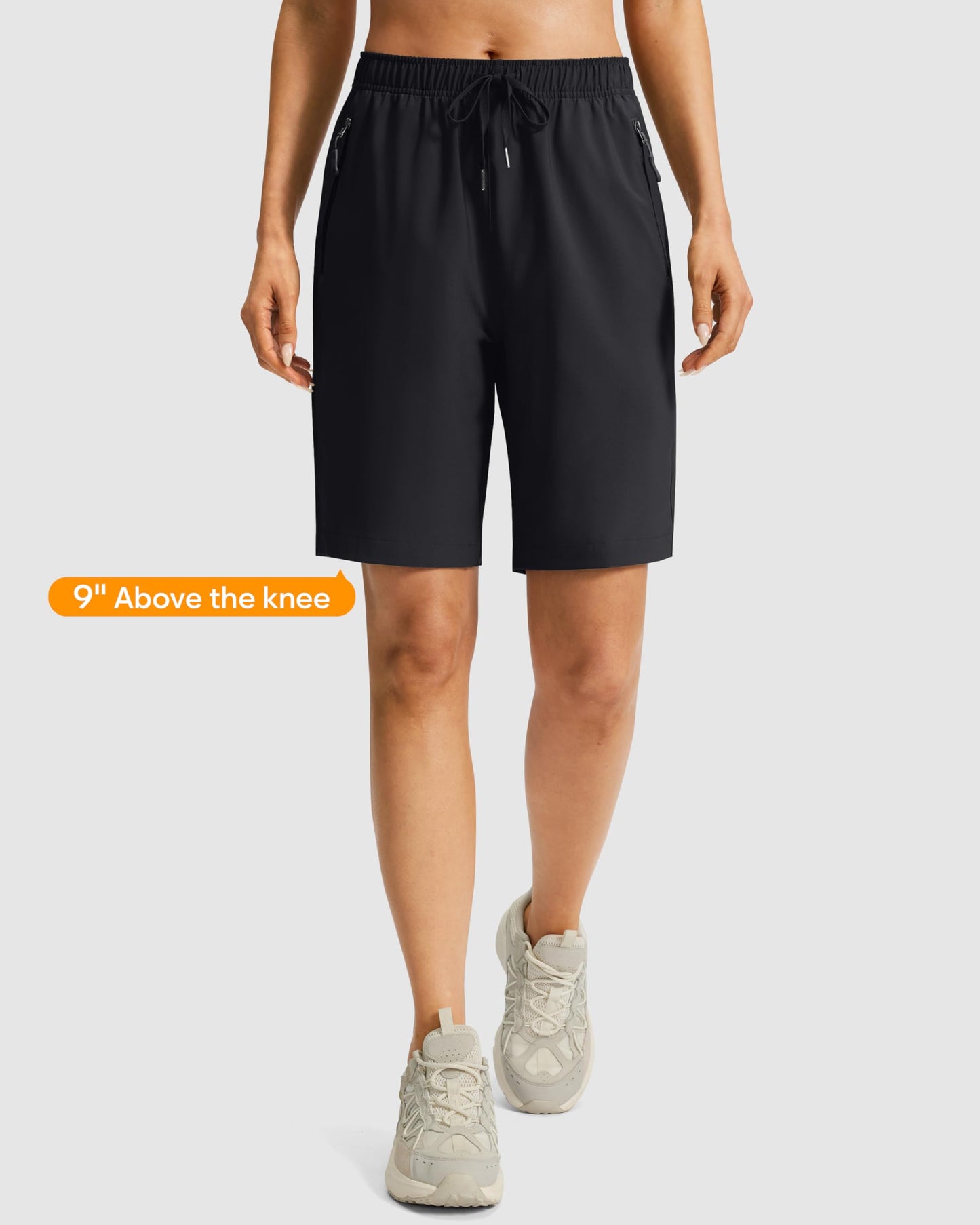 Viodia Women's 9''/11'' Hiking Shorts Long Bermuda Lightweight Shorts Quick Dry Athletic Golf Shorts with 3 Zipper Pockets Black L9 XL