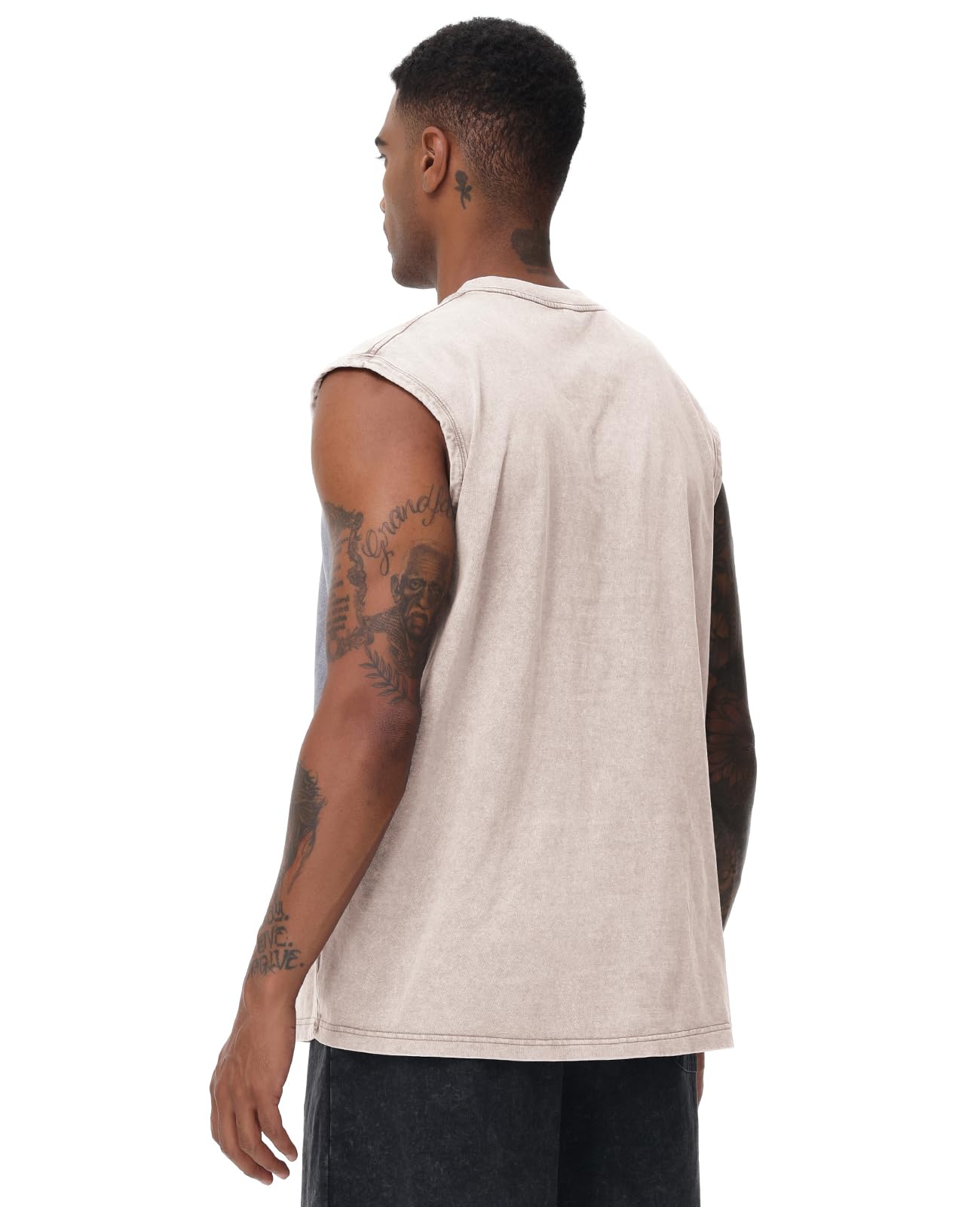 SnowElve 3 Pack Mens Workout Tank Tops Sleeveless Tee Shirts Men Muscle Shirt Gym Acid Wash T Shirts Running Beach Loose Fit Tee(BKAGAC,L)