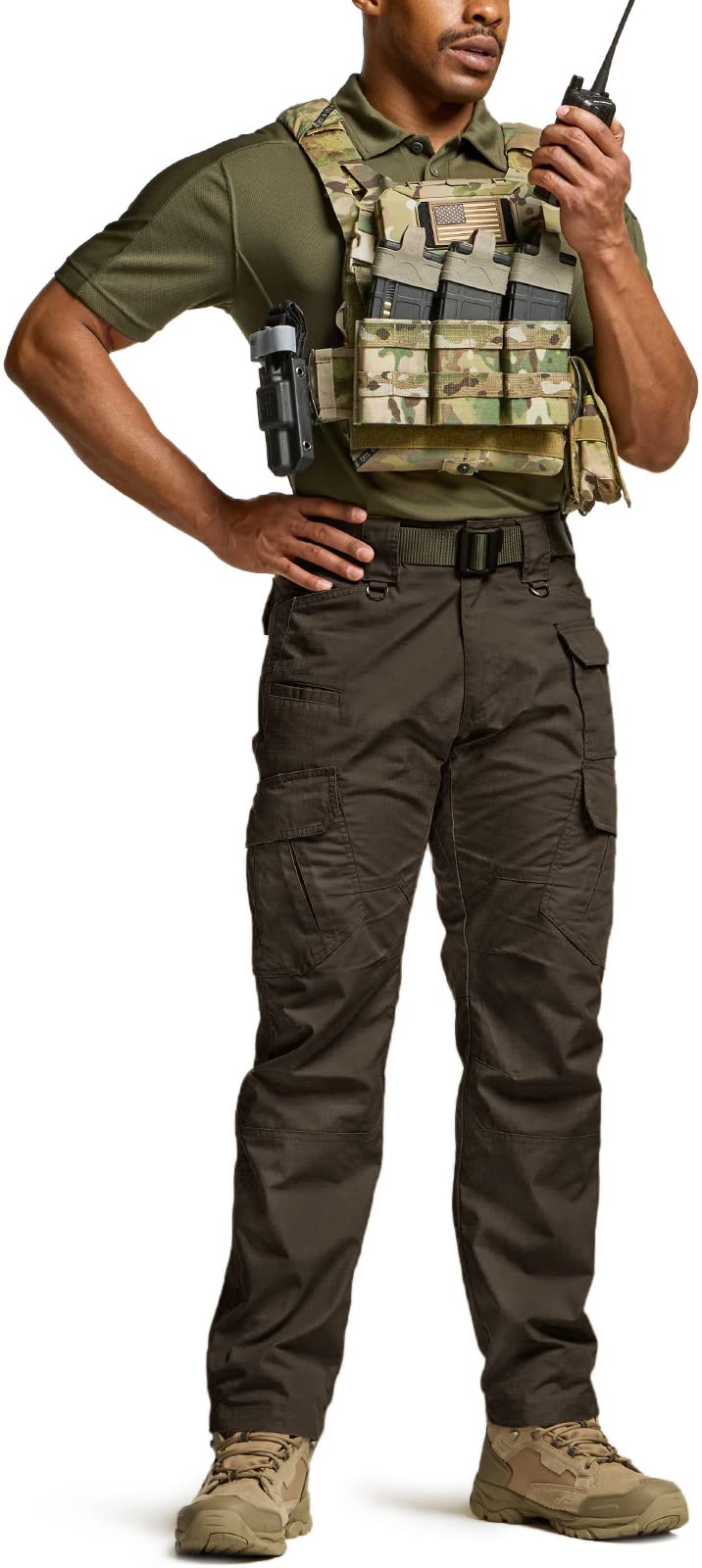 CQR Men's Tactical Pants, Water Resistant Ripstop Cargo Pants, Lightweight EDC Work Hiking Pants, Outdoor Apparel, Duratex Mag Pocket Dark Brown, 42W x 32L