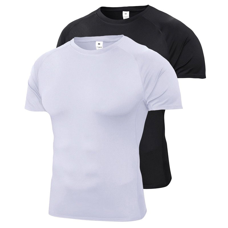 OVIYEGAIN 2 Pack Mens Short Sleeve Compression Shirt Athletic Sports Base Layer T-Shirts Workout Fitness Tops for Men