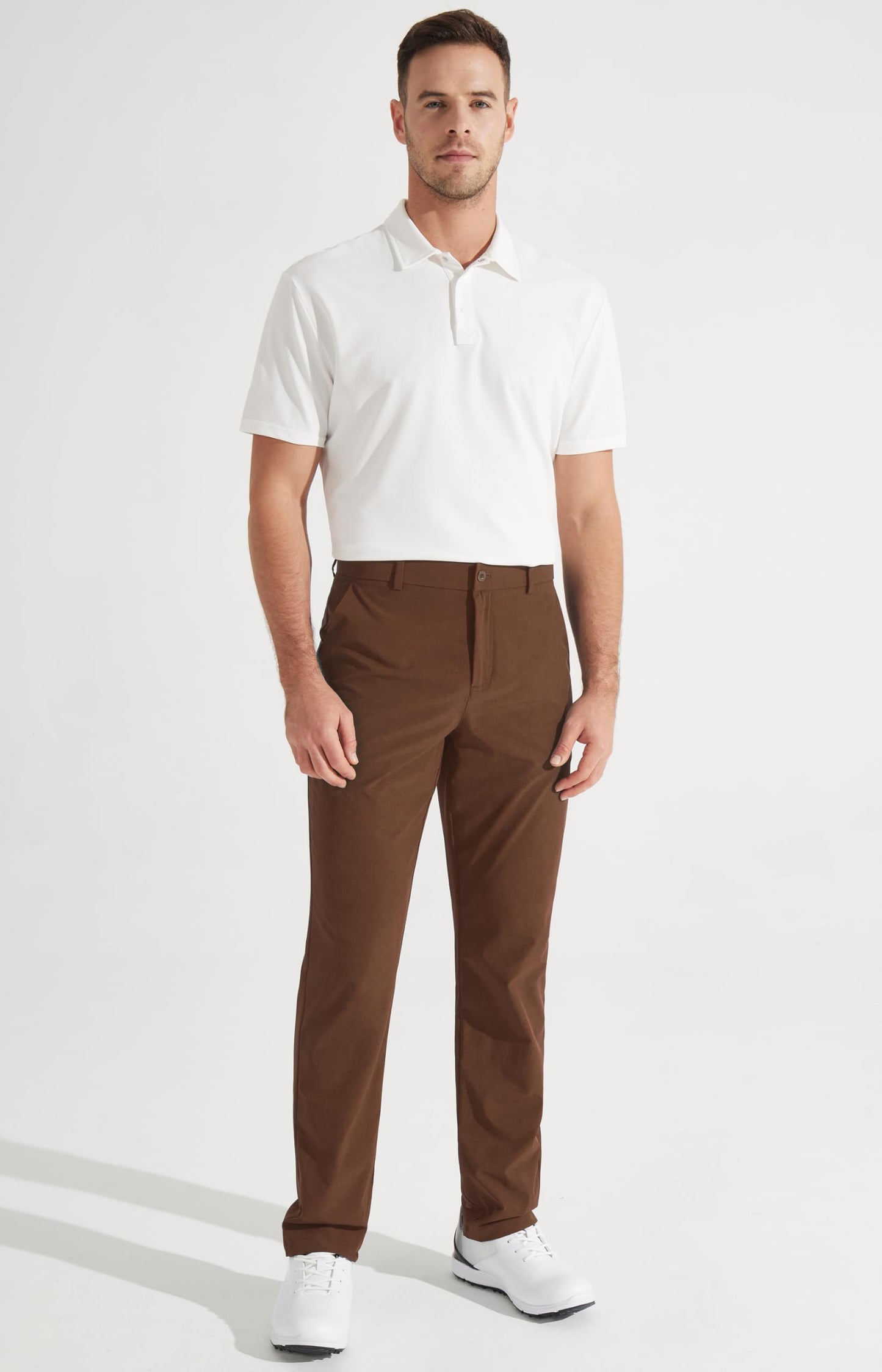 Libin Men's Dress Pants 32" Comfy Business Casual Golf Pants Quick Dry Lightweight Clothing for Men Travel Vocation Work Trousers Water Resistant, Light Coffee, 33W x 32L