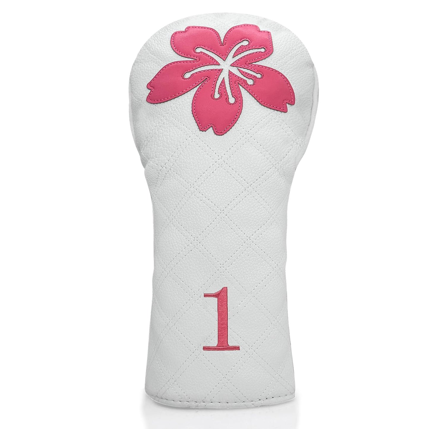 Grid Cherry Blossom Design Golf Covers PU Headcovers Set Fits Driver Fairway Wood Hybrid Utility Woods Iron Wedge Headcover, Premium Leather Golf Headcovers