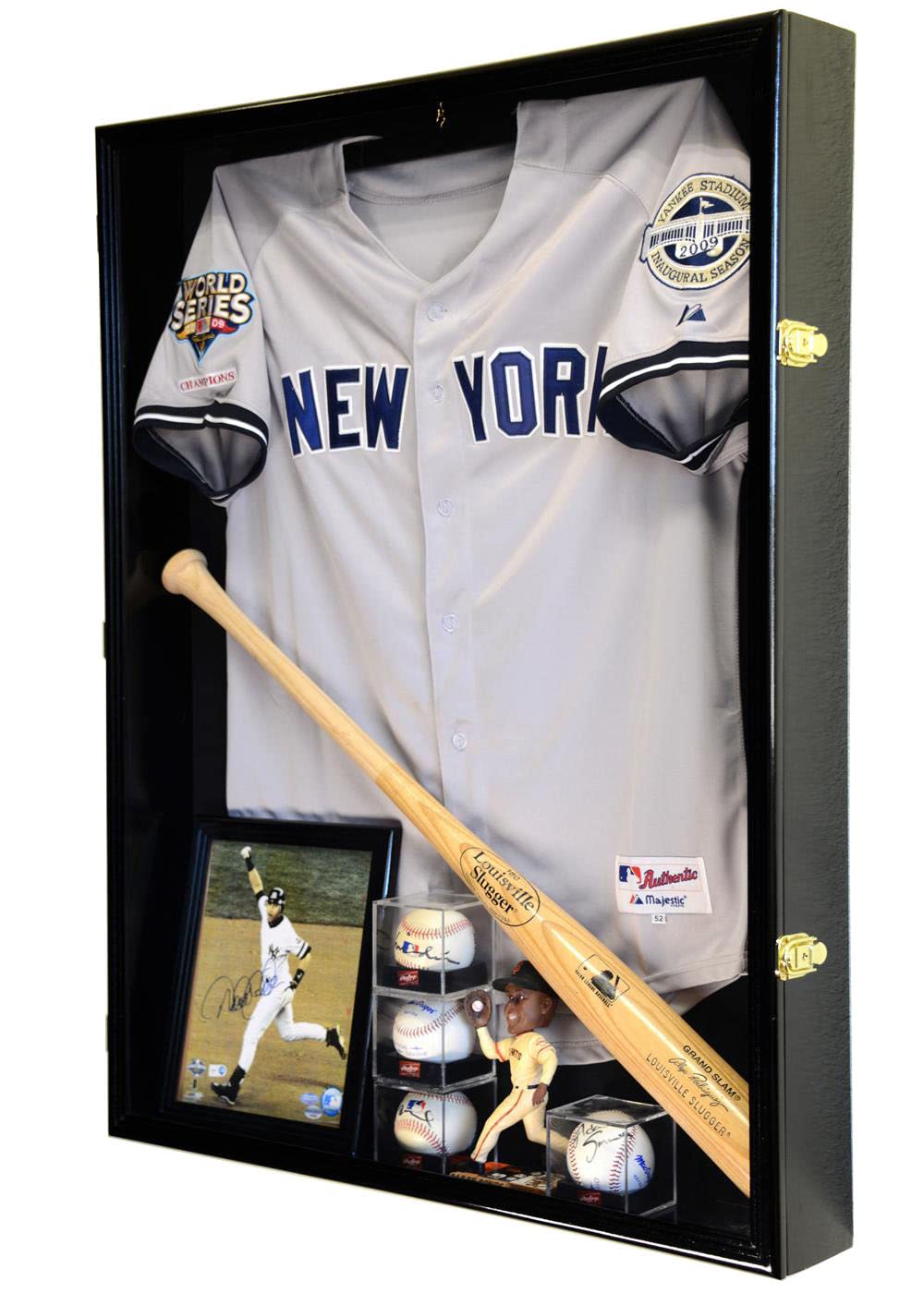 sfDisplay.com,LLC. Sports Jersey Display Case Select Your Size 98% UV Lockable 3 Sizes to Choose Uniform Jacket Frame (Black Wood Finish, Extra Deep Jersey=38x29x4.75)