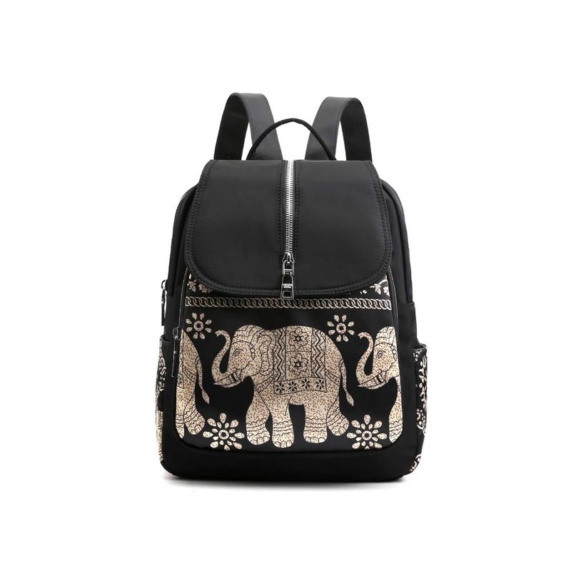 JOZZYAPA Elephant Lightweight Waterproof Rucksack Nylon Anti Theft Canvas Black Backpack Lovely Unique Elephant Gifts for Women and Girls, 263310cm
