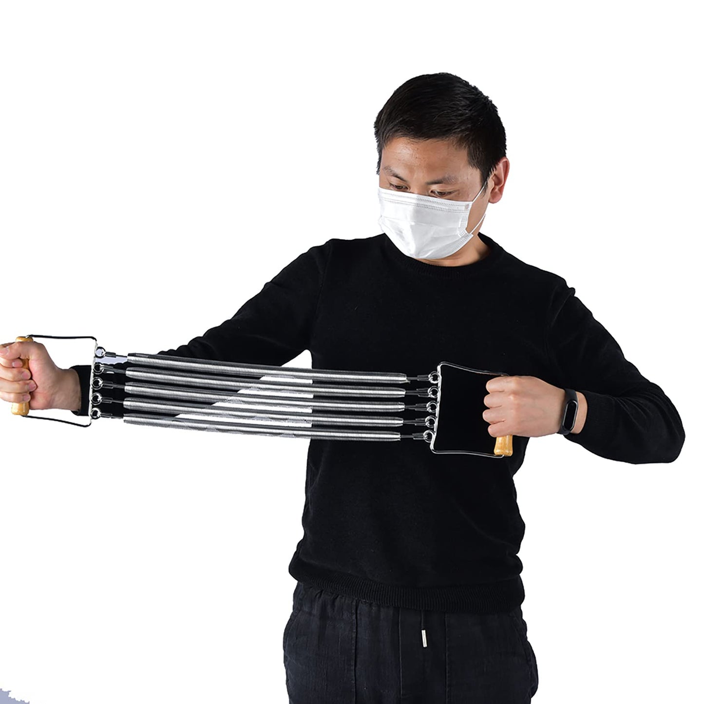 Wooden Handle Removable Spring Chest Expander Developer Household Exercise Muscle Fitness Equipment, Fitness Chest Expander Spring Chest Expander, Exercise Muscle Fitness Equipment