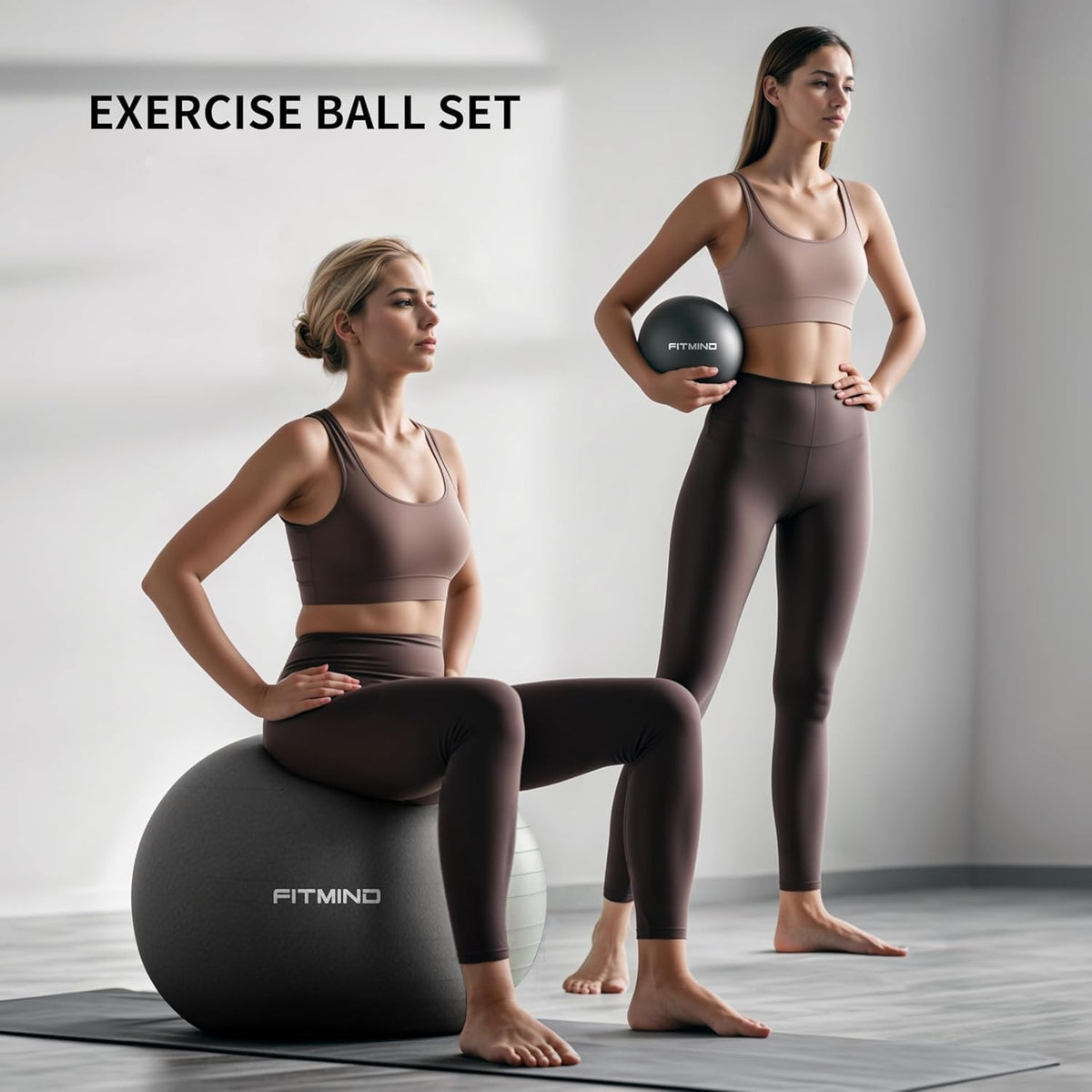 FITMIND Exercise Balls Set 22-30 Inch & 9 Inch, Small Pilates Ball with Pump, Pregnancy Ball for Women, Yoga Balls for Exercise, Small Exercise Ball for Between Knees, Stability, Physio