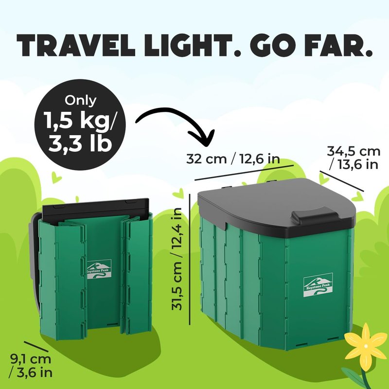 Keystone Peak Portable Camping Toilet – Foldable Travel Potty for Adults | Compact & Sturdy Porta Potty for Camping, Hiking, Car Trips & Emergencies – Comfort Anywhere