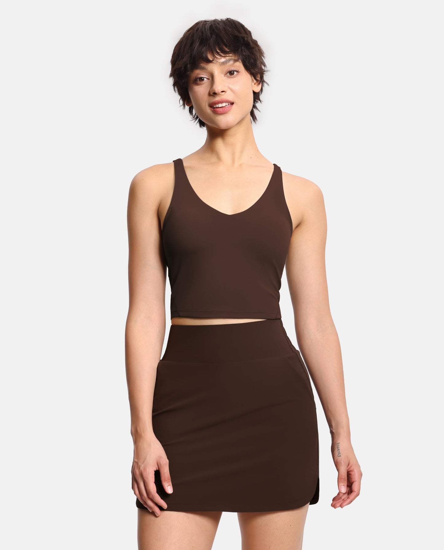 Women’s Longline Sports Bra Wirefree Padded Medium Support Yoga Bras Gym Running Workout Tank Tops Brown