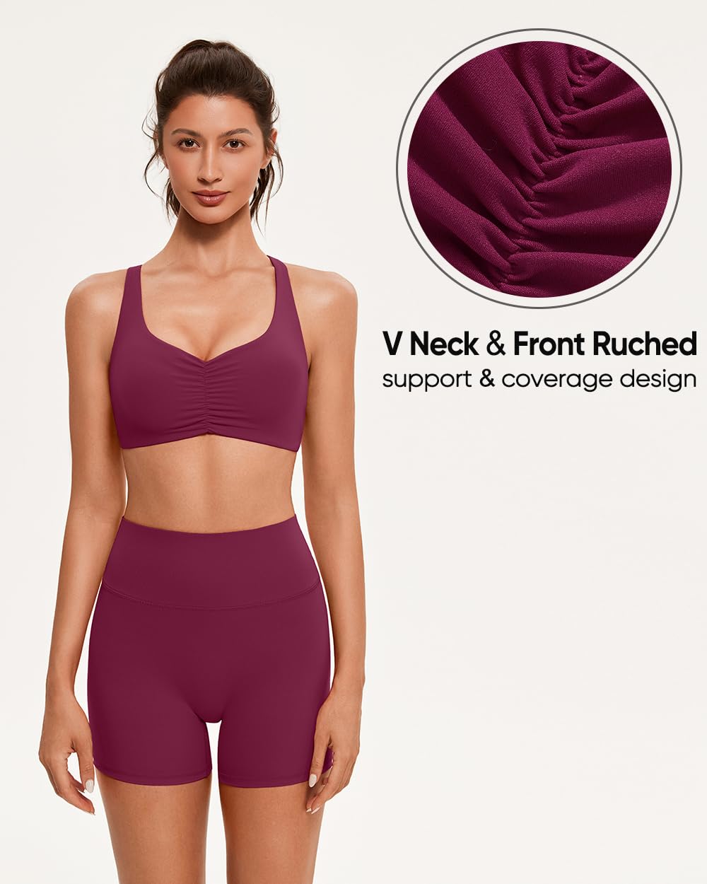 OMKAGI Sports Bras for Women Padded Cross Back Workout Bras Strappy Yoga Bra Crop Top(S, 545-Burgundy)