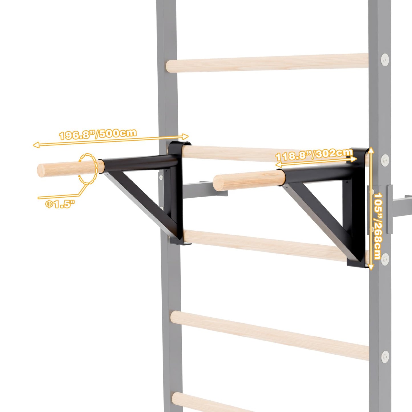 Gsskny Adjustable Dip Bar Attachment for Swedish Ladder | Non-Slip Double-Bar Handles | Heavy Duty Parallel Bars | Quick-Install Dip Bars Height & Width Adjustable, Only Dip Bar Attachment