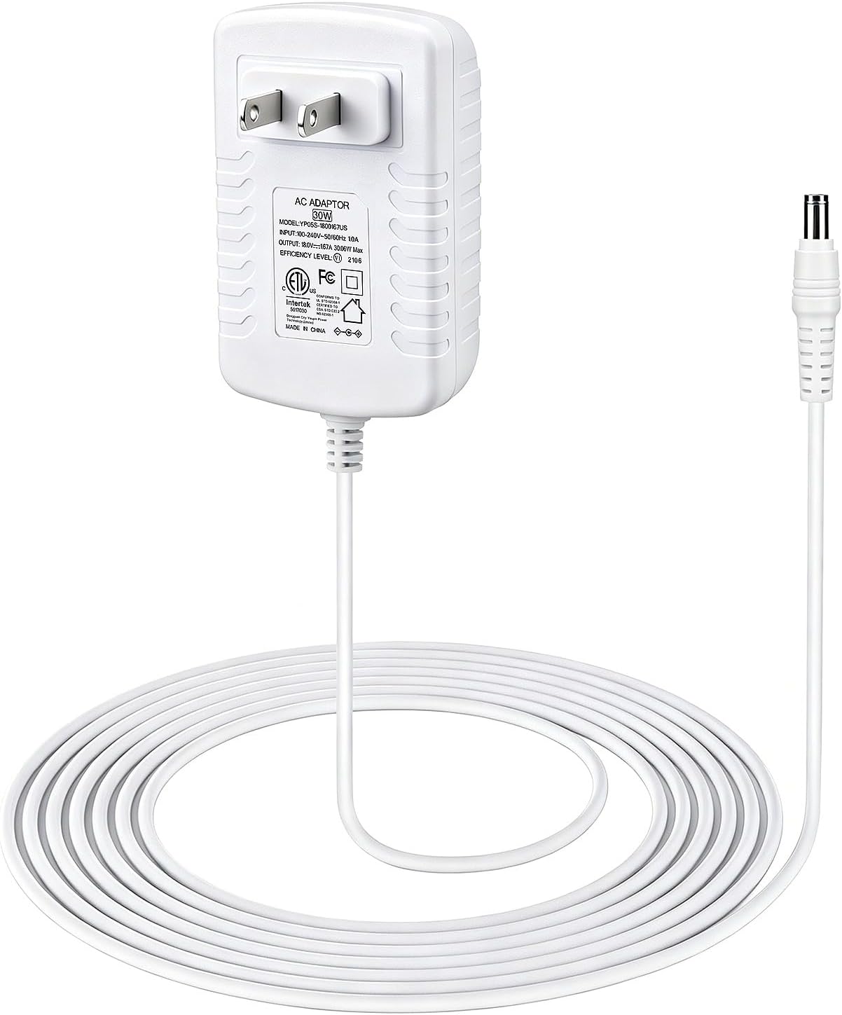 30W Power Cord Adapter for Echo Show 8, 10, 15 & 21 | 5ft White Wall Charger Cable