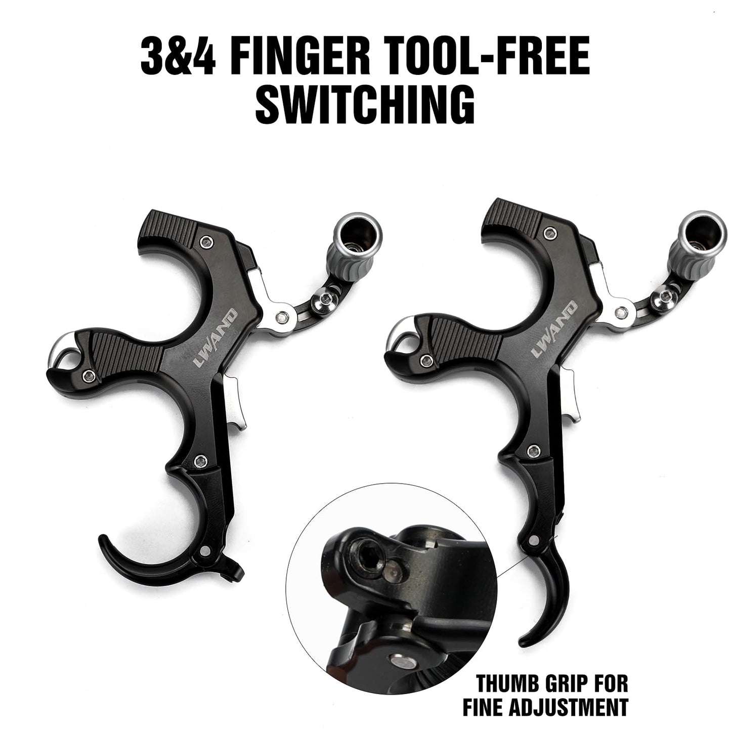 LWANO Thumb Bow Release - 3&4 Finger Adjustable Archery Compound Bow Release Aid, with Trigger Travel and Pressure Adjustable (Black)