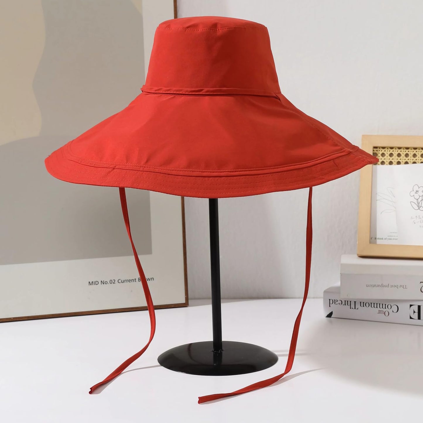 HUAMULAN Wide Brim Women Summer Sun Floppy Hat Ponytail Beach Bucket Fishing Hats Reversible Packable Outdoor UV Protection Orange