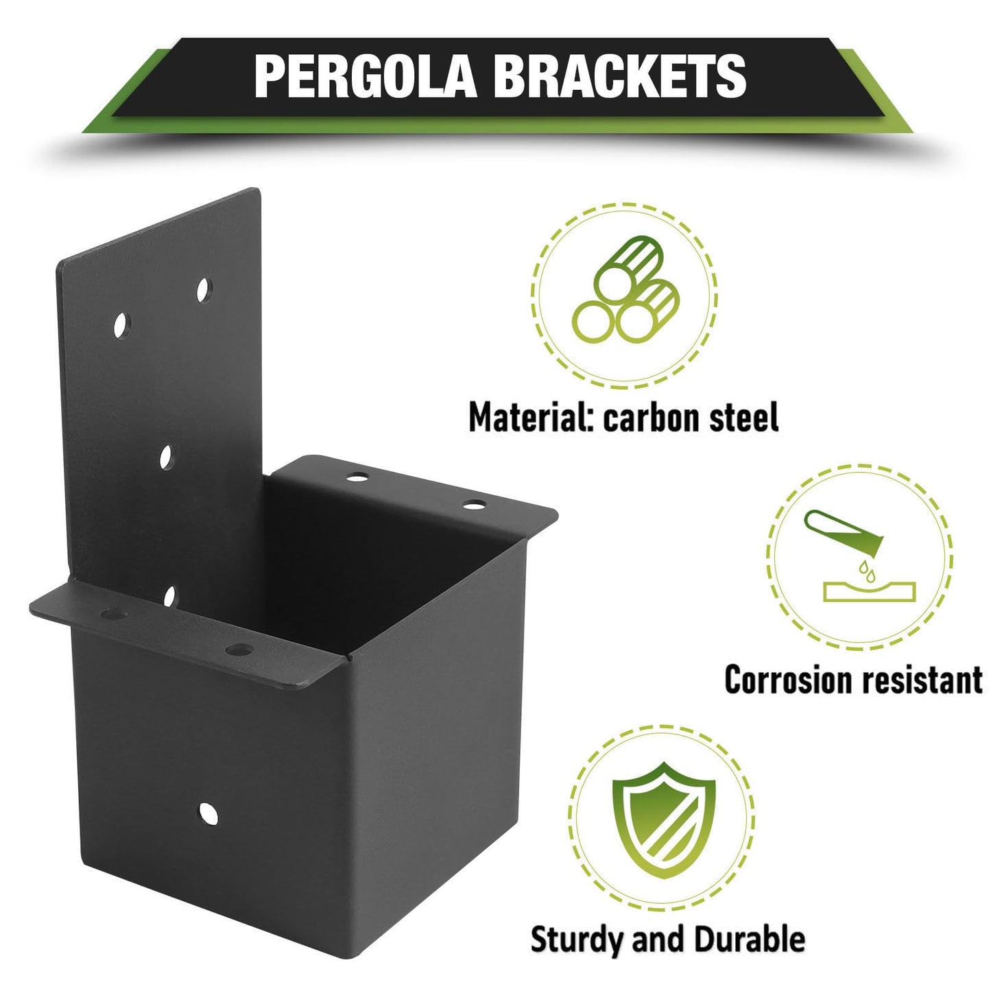 6 Pcs Pergola Brackets，4“x 4"( Actual 3.6 "x 3.6") Post Top Rafter Brackets, Pergola Kit, Gazebo Brackets Wall Mount Bracket Kit for Wood Posts Pergola Post Connector or Deck Railing